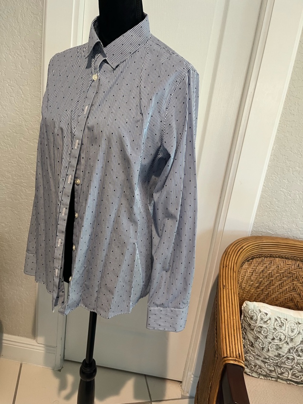 Lands' End women’s Blue Pinstripe Dress Shirt